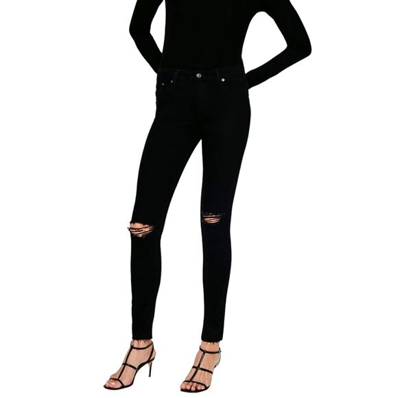 Adriano Goldschmied Farrah High Skinny Ankle 1 Year Midnight Black Destructed 24 - Picture 1 of 14